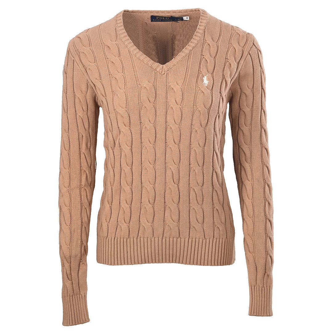 Ralph Lauren Cable-Knit V-Neck Sweater - Camel - view 20