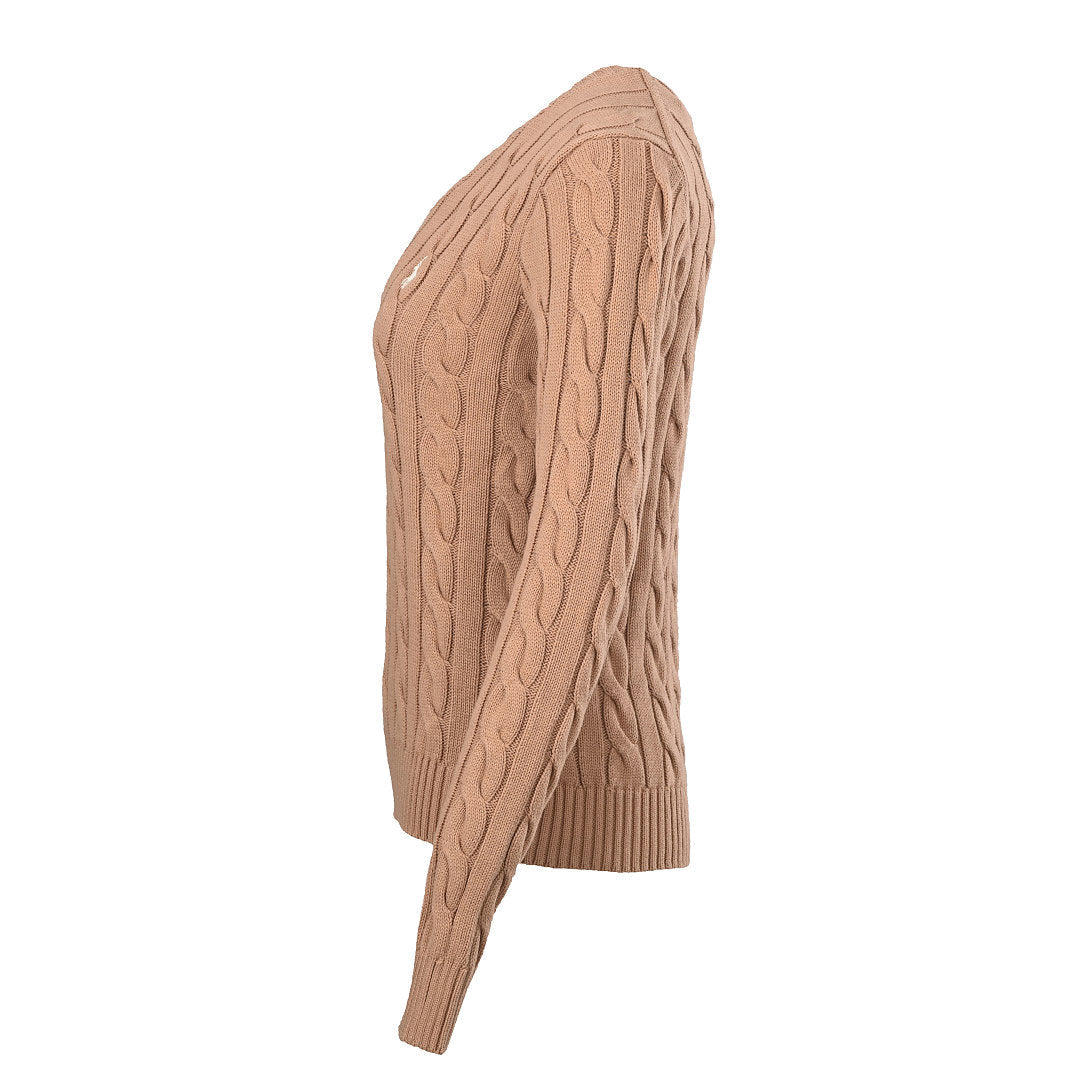 Ralph Lauren Cable-Knit V-Neck Sweater - Camel - view 21