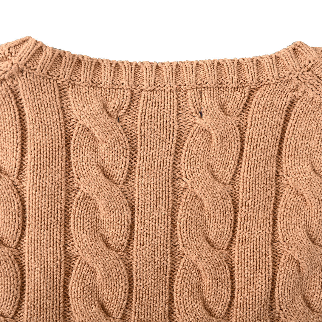 Ralph Lauren Cable-Knit V-Neck Sweater - Camel - view 25