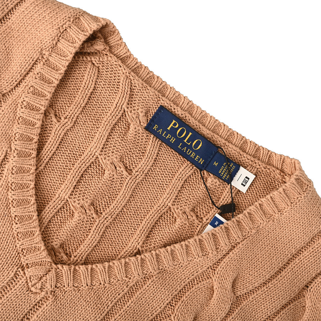Ralph Lauren Cable-Knit V-Neck Sweater - Camel - view 28