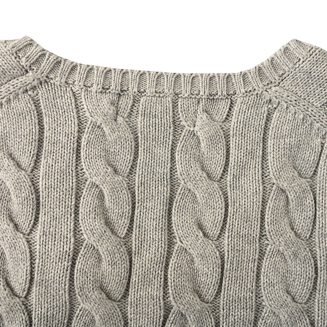 Ralph Lauren Cable-Knit V-Neck Sweater - Gray - view 6