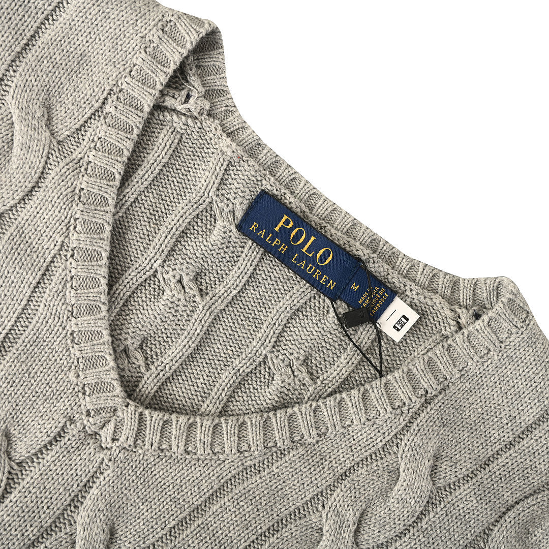 Ralph Lauren Cable-Knit V-Neck Sweater - Gray - view 9