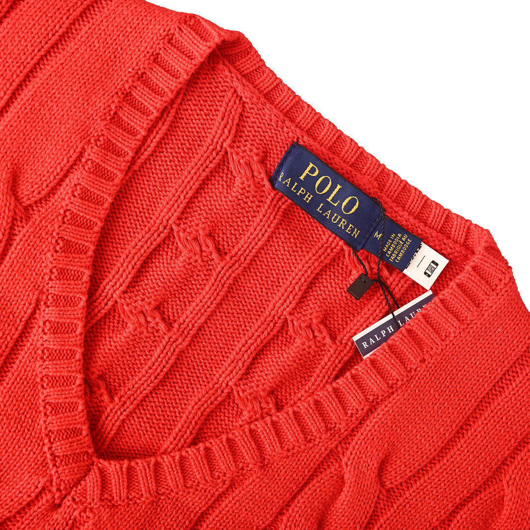 Ralph Lauren Cable-Knit V-Neck Sweater - Red - view 9