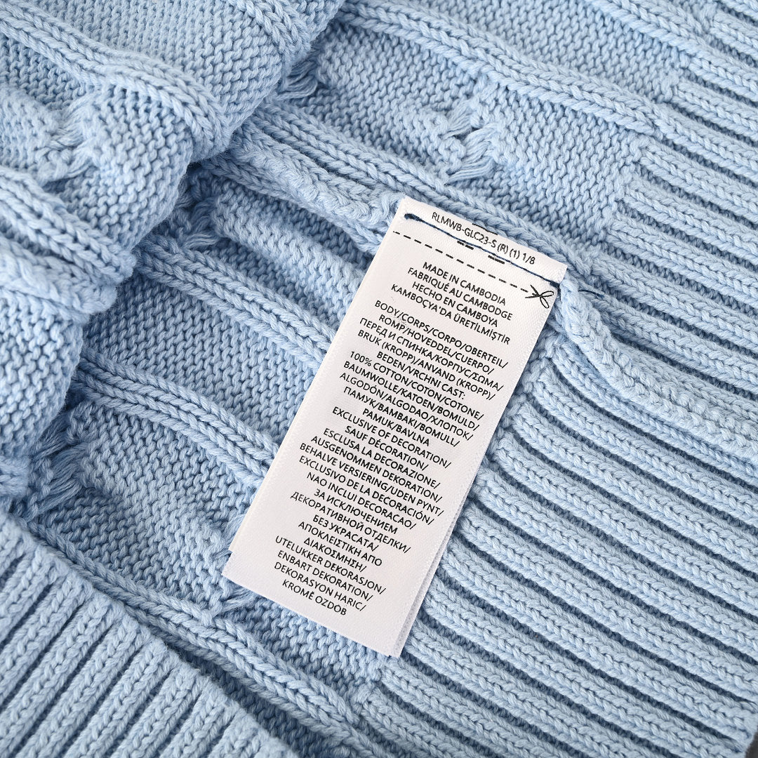 Ralph Lauren Cable-Knit V-Neck Sweater - Light Blue - view 4