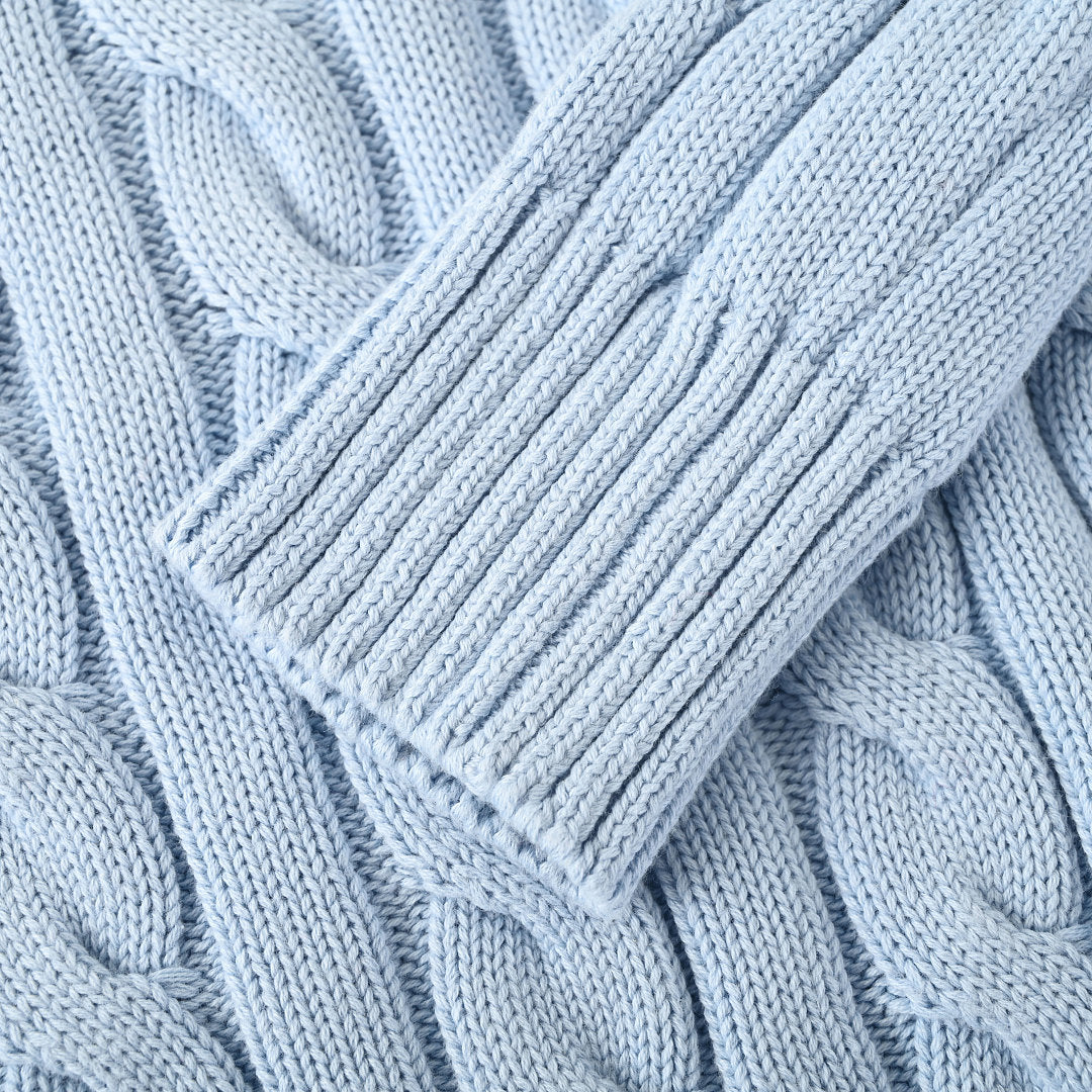 Ralph Lauren Cable-Knit V-Neck Sweater - Light Blue - view 7