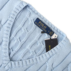 Ralph Lauren Cable-Knit V-Neck Sweater - Light Blue - view 9