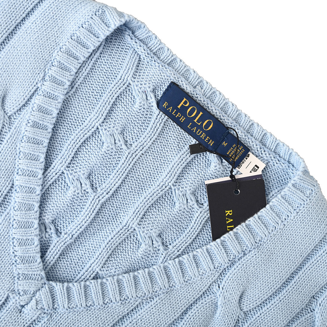 Ralph Lauren Cable-Knit V-Neck Sweater - Light Blue - view 9
