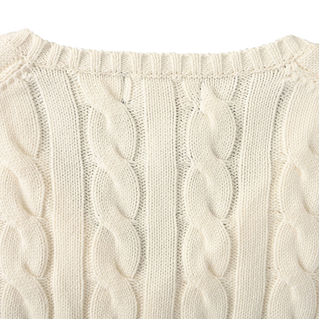 Ralph Lauren Cable-Knit V-Neck Sweater - Ivory - view 6