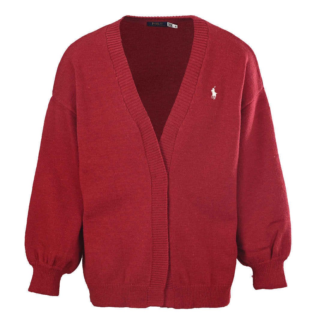Ralph Lauren V-Neck Wool-Blend Knit Cardigan - Burgundy - view 1