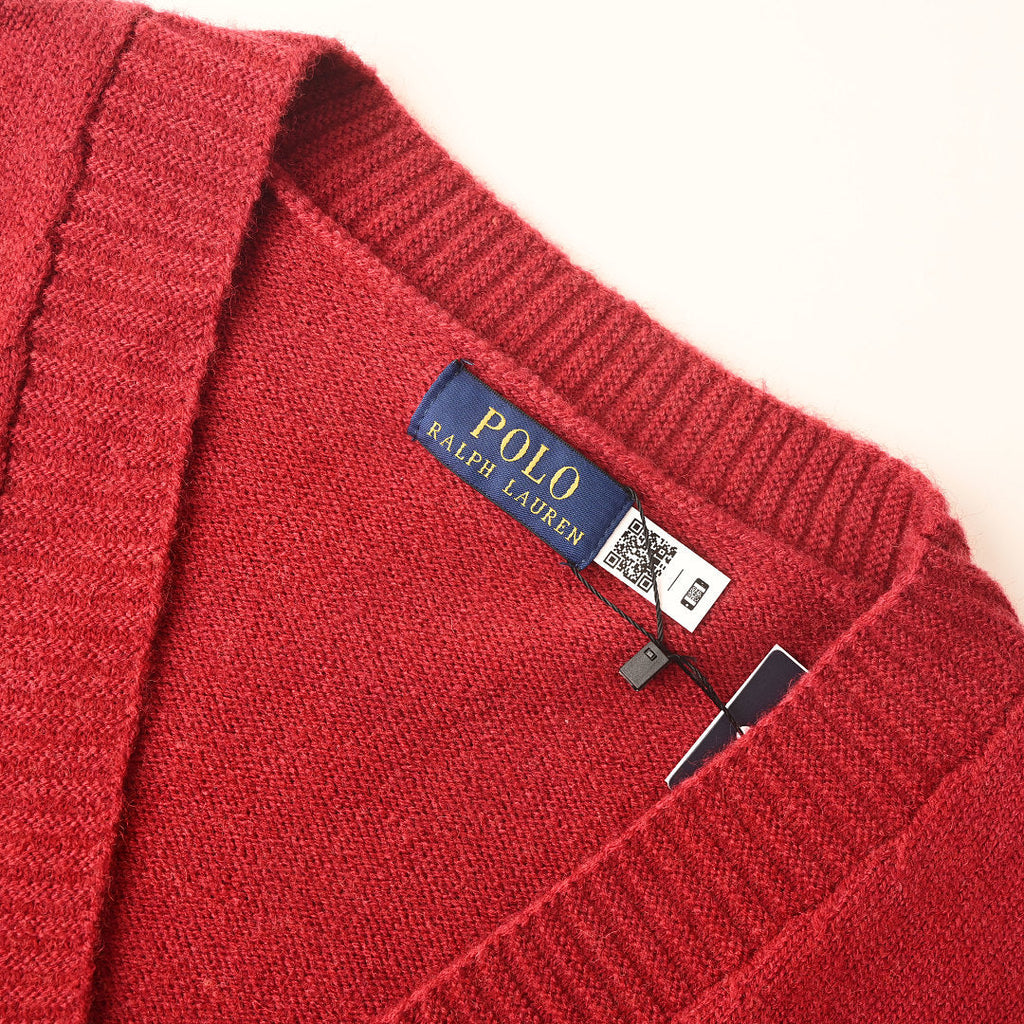 Ralph Lauren V-Neck Wool-Blend Knit Cardigan - Burgundy - view 10