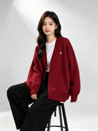Ralph Lauren V-Neck Wool-Blend Knit Cardigan - Burgundy - view 16