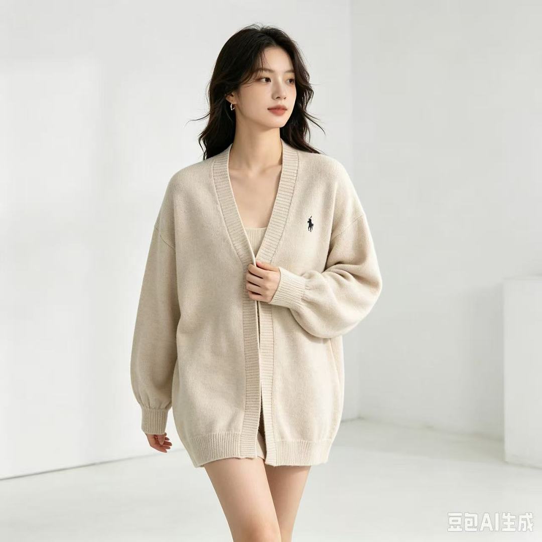 Ralph Lauren V-Neck Wool-Blend Knit Cardigan - Taupe - view 13