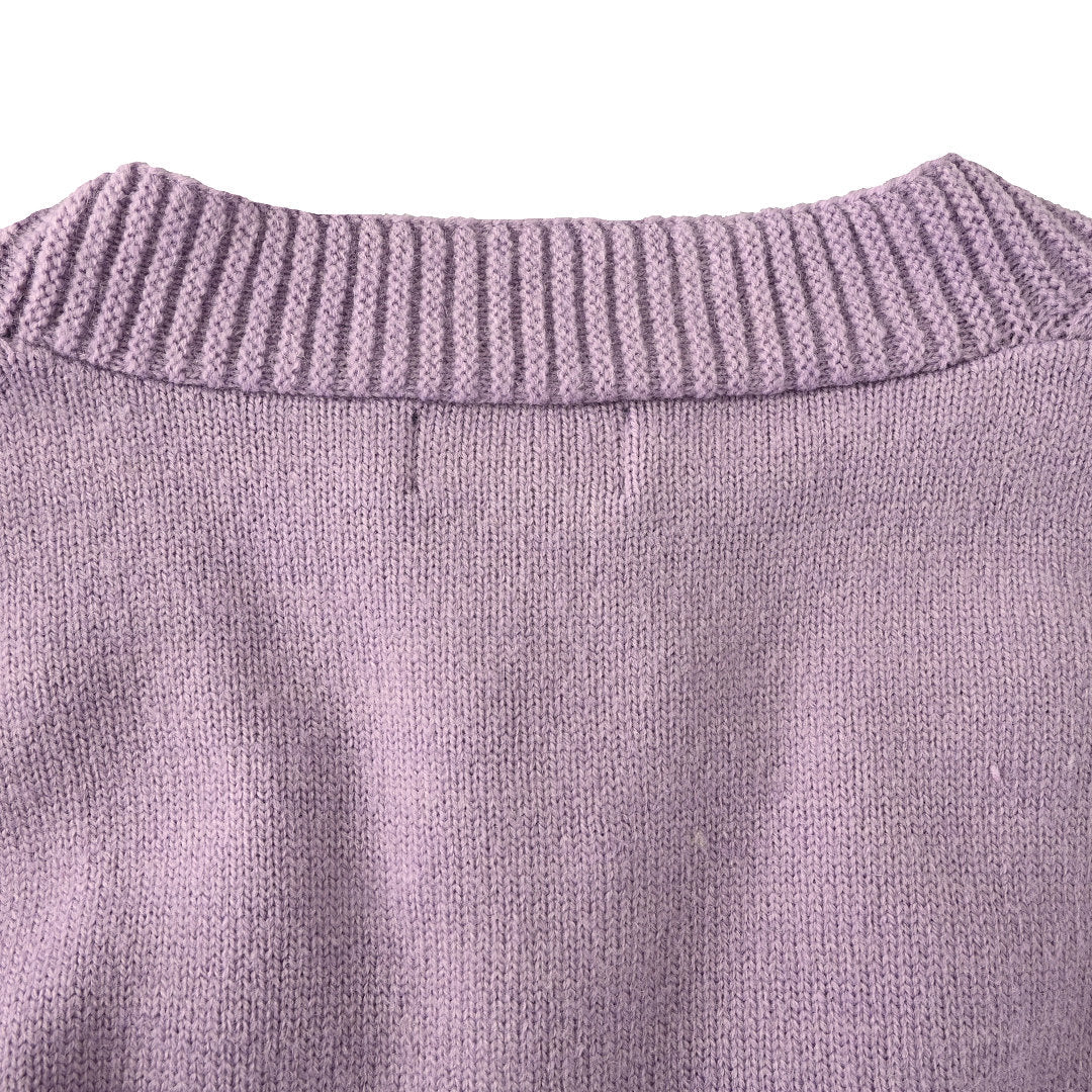 Ralph Lauren V-Neck Wool-Blend Knit Cardigan - Lavender - view 6