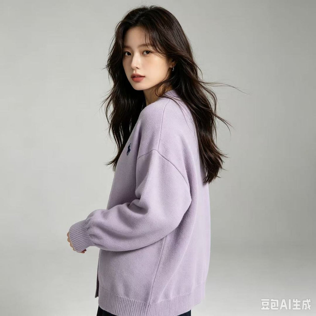 Ralph Lauren V-Neck Wool-Blend Knit Cardigan - Lavender - view 19